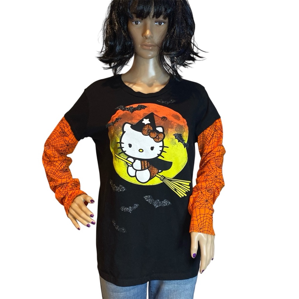 Hello Kitty Mock 2-piece Long Sleeved Halloween Tee Shirt Size Junior XXL 19 EUC